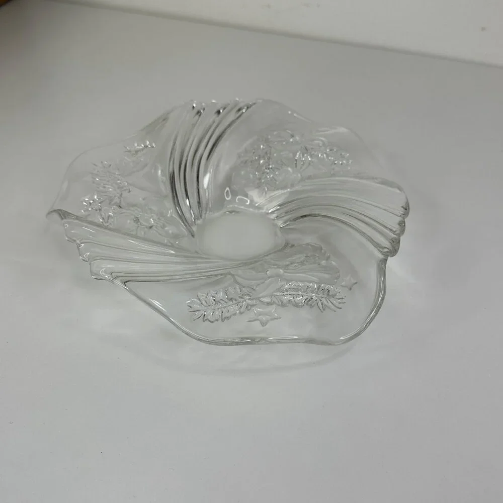 Vintage Mikasa Etched Glass Christmas Medley Bowl Candy Dish With Holiday Design